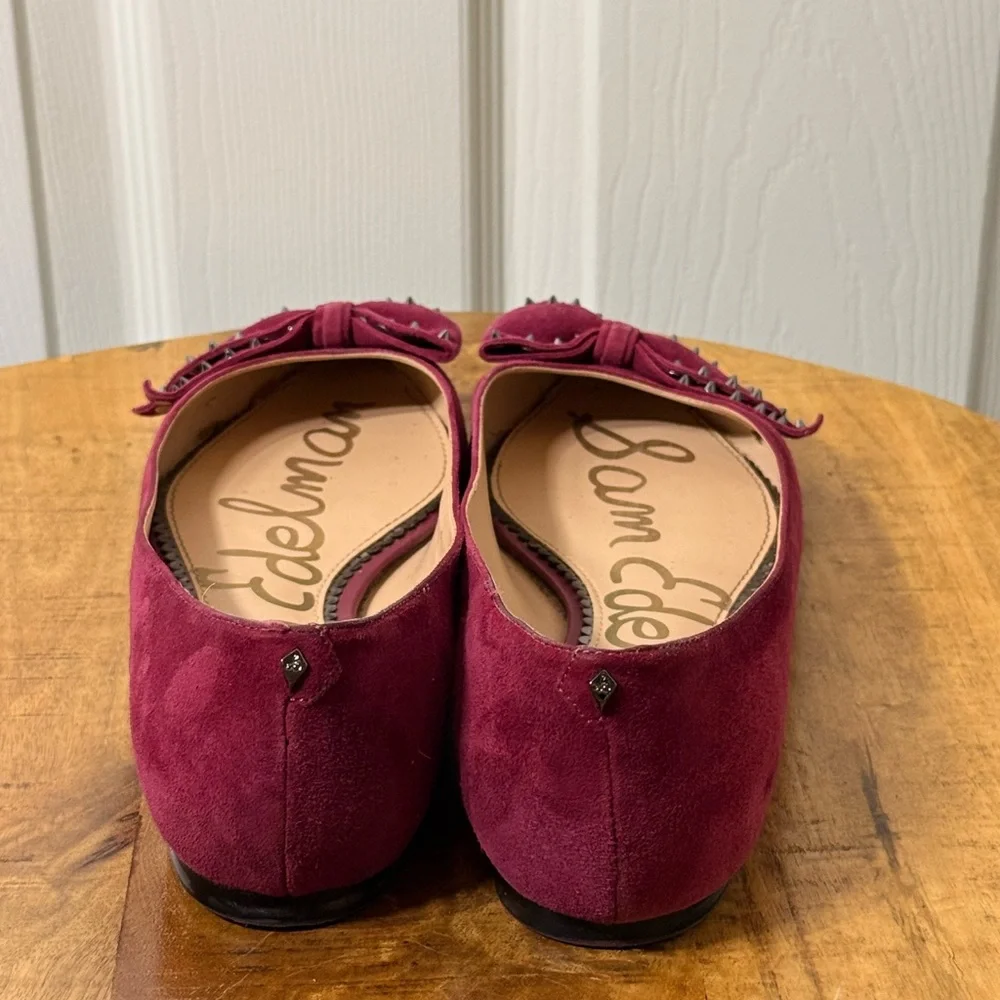 Sam Edelman Wine/Burgundy Pointed Bow Stud Flats - Picture 3 of 5